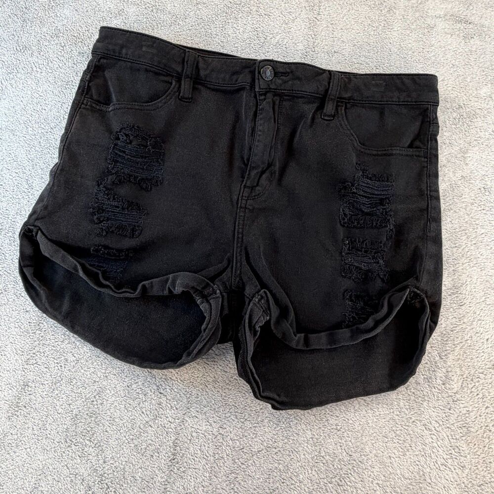 PacSun Super Stretch Denim Shorts Womens Black Distressed Size 30